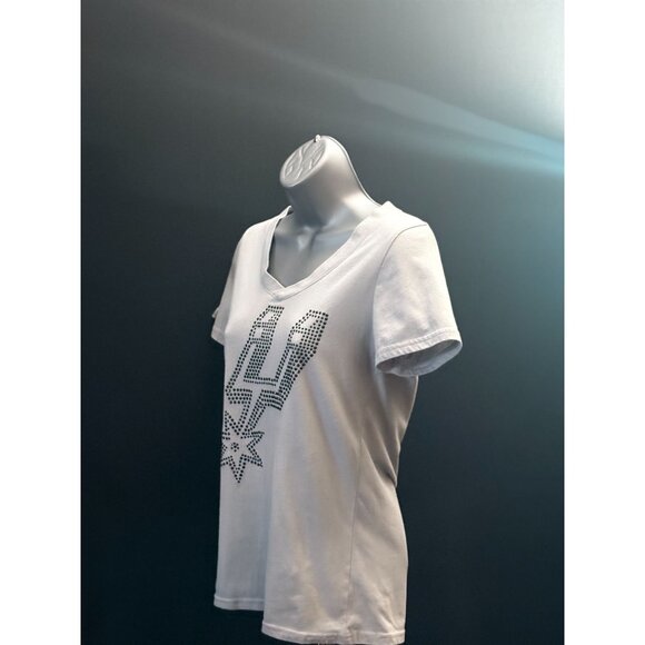 NBA Womens San Antonio Spurs Rhinestone Bedazzled Bling V-Neck Shirt Grey Team - Picture 3 of 12